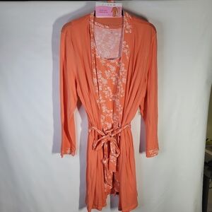 NWT Vintage Pink Kmart Robe/Chemis Set Orange Floral Size 1XL Cotton Poly Blend